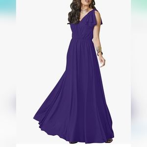 V-Neck Ruffle, Split Sleeve Gown